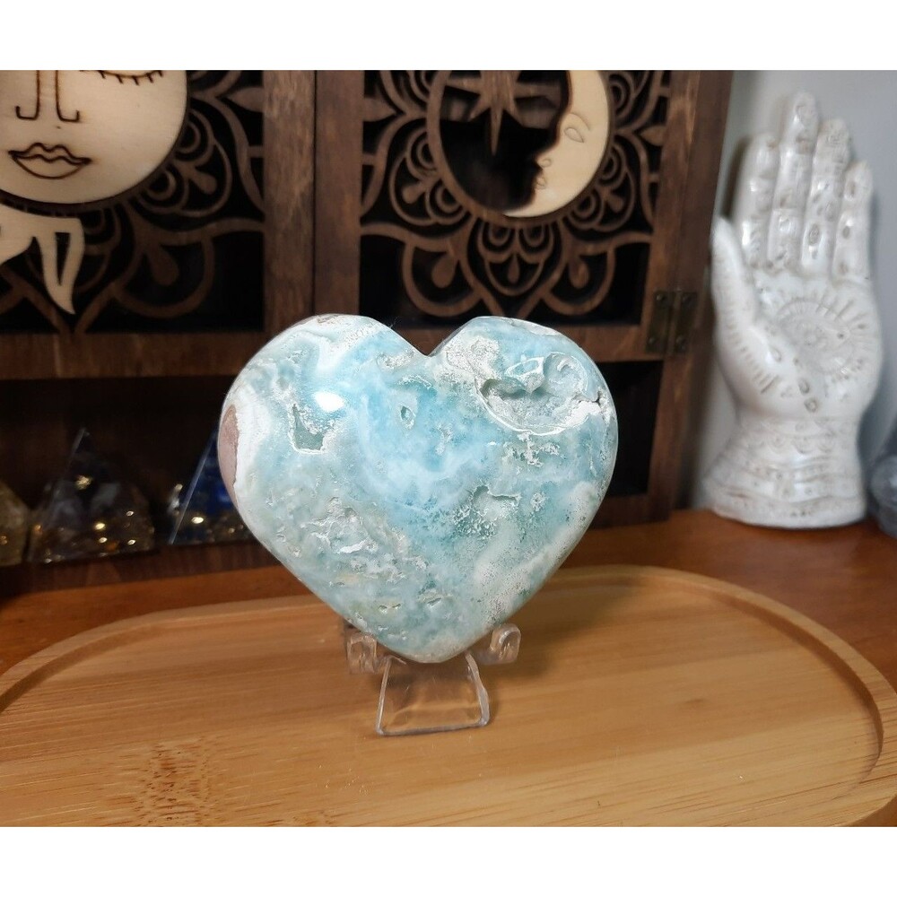 Grade AAA Carved Caribbean Calcite Crystal Heart